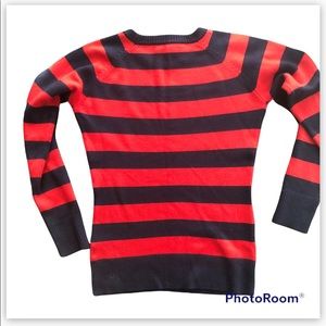 Navy and red rugby sweater.